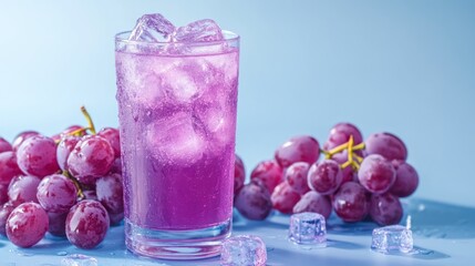 Refreshing purple grape juice with ice, studio shot