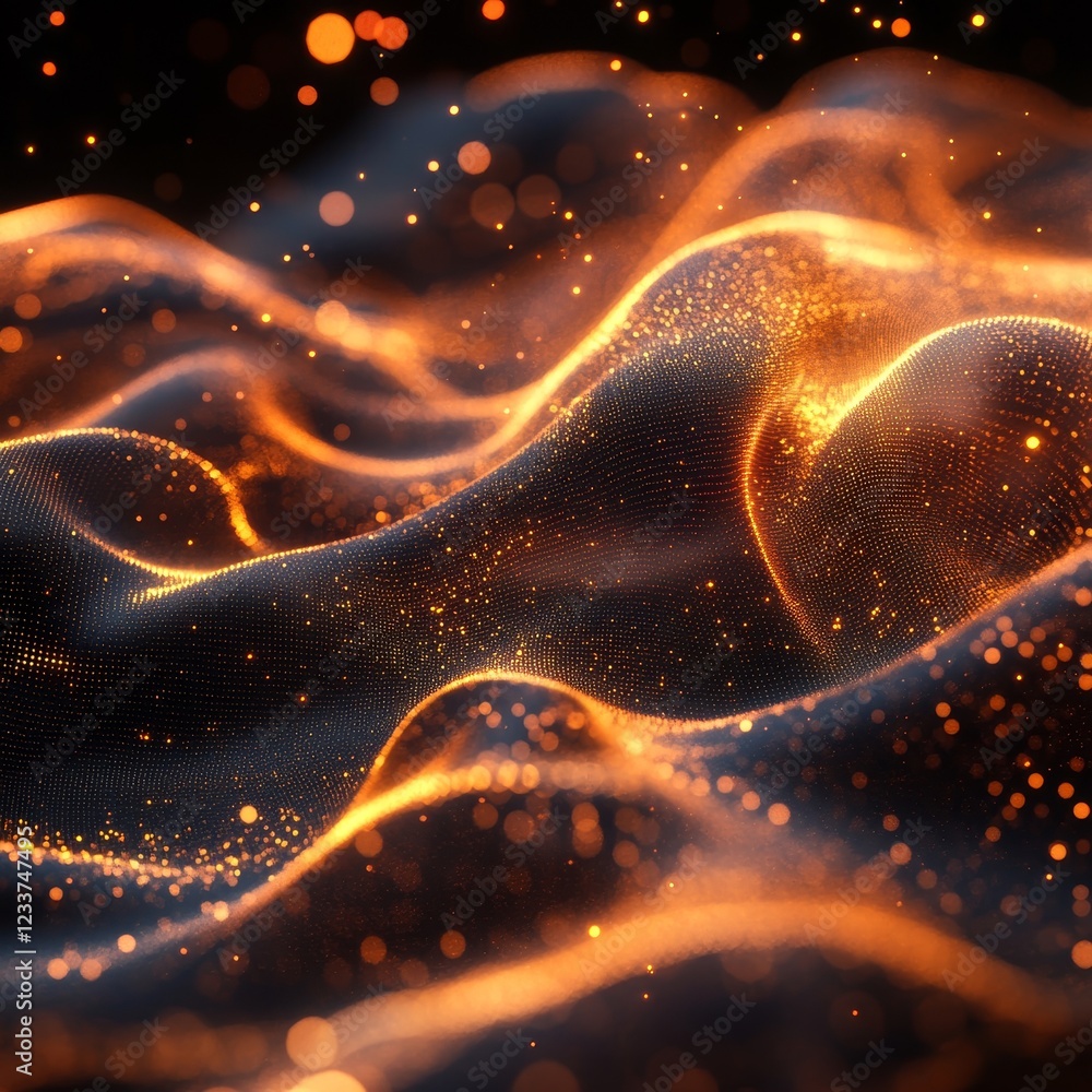 Poster abstract 3d rendering of swirling ribbons of glowing particles. high-tech futuristic appeal., genera