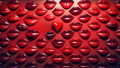 Intimate Red Lipstick Symbolizing Love on a Rustic Wooden Wall Vibrant and Romantic Artwork for...