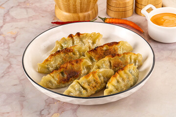 Japanese fried Gyoza stuffed dumplings