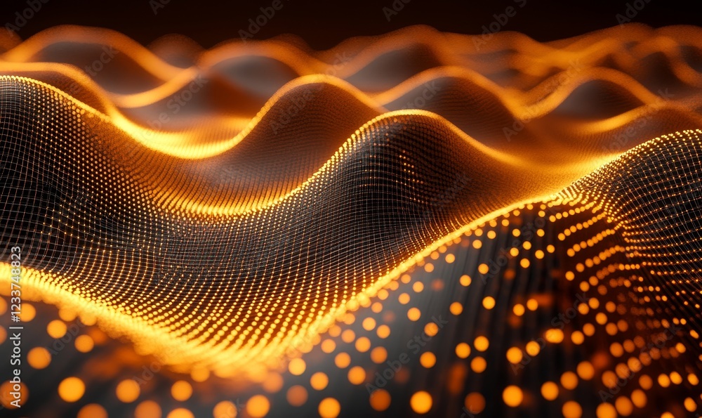 Poster abstract 3d rendering of glowing spheres suspended in mid-motion. chaotic design concept., generativ