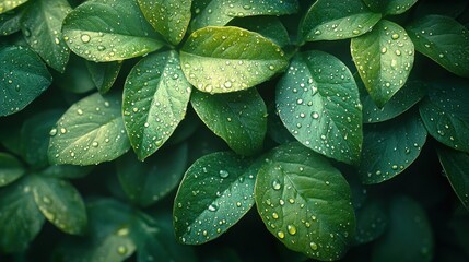 Fototapeta premium Dew-Kissed Leaves: A Symphony of Green
