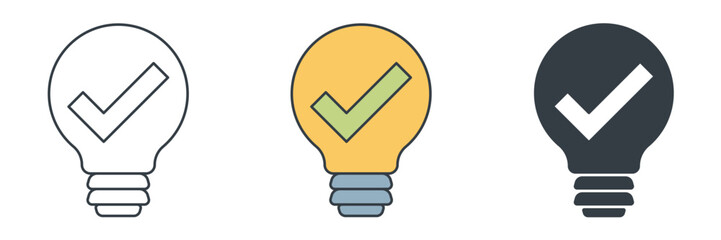 Fototapeta premium Lightbulb with Checkmark icon symbol vector illustration isolated on white background