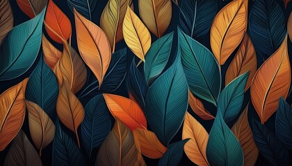 Stunning Autumnal Spectacle A Vivid Canopy of Falling Leaves Painted Across a Mossy Woodland Glade, Bathed in the Remnants of Sunlight.