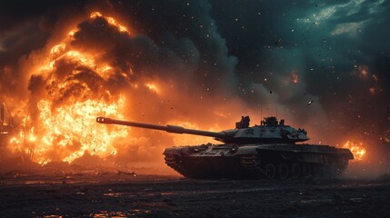 Fototapeta premium Urban Destruction and Dust Particles After a Dramatic Tank Explosion