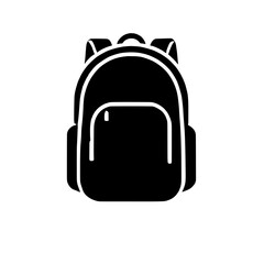 Classic Backpack Icon: A simple yet versatile black silhouette of a classic backpack, ideal for travel, school, or everyday use.  This clean and modern design is perfect for various applications.