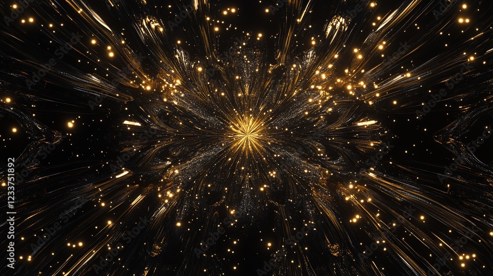 Poster abstract golden light burst on a dark background creating a starburst effect