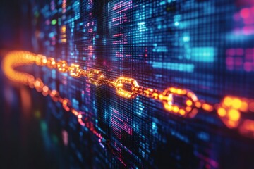 Obraz premium Digital blockchain visualization with vibrant data flow patterns
