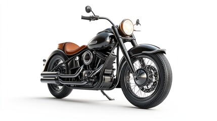 Obraz premium Classic black motorcycle, studio shot, white background, transport advertisement