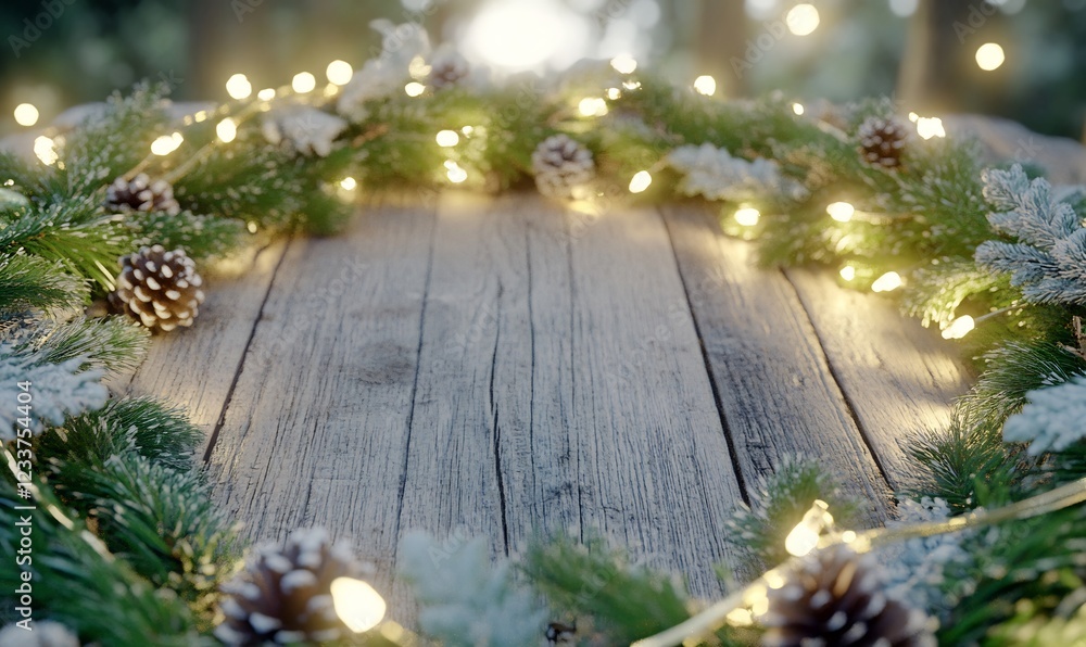 Wall mural Festive Christmas wreath on rustic wood