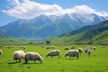 Herd Sheep Grazing Landscape Grassland