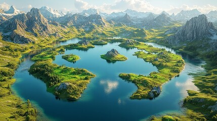 Aerial View of Lush Green Valleys and Rivers in the Rendani Mountains, Norway
