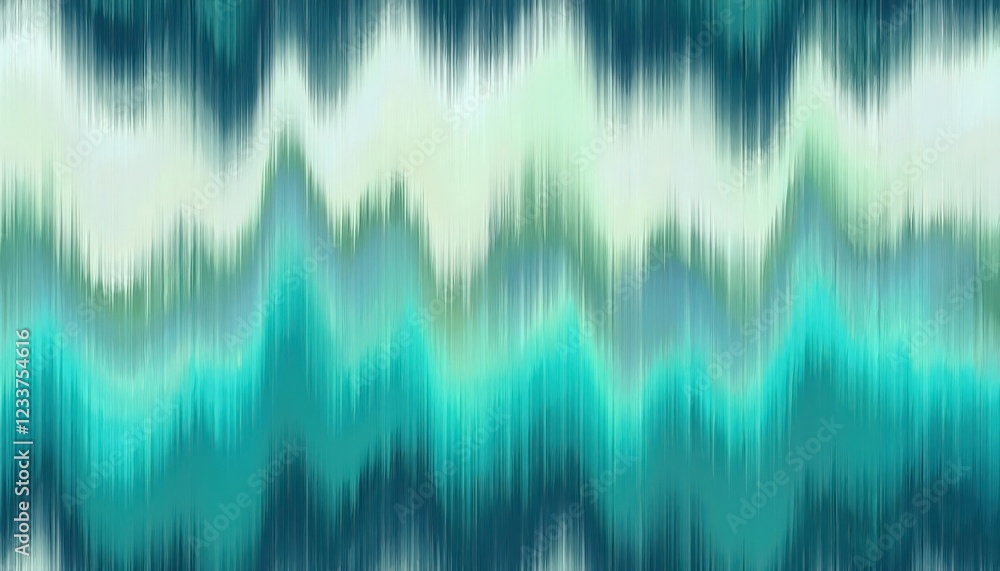 Poster vibrant teal wavy ikat pattern, blurring the lines between texture and motion in a seamless artistic