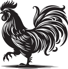 Black Chicken Silhouette Vector, High Quality Illustration on White Background