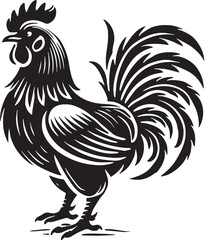 Black Chicken Silhouette Vector, High Quality Illustration on White Background