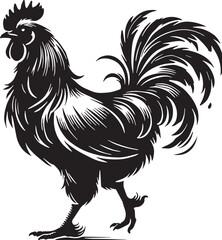 Black Chicken Silhouette Vector, High Quality Illustration on White Background