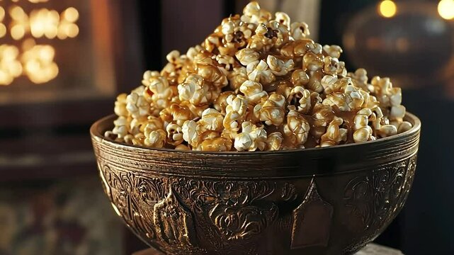 Delicious Caramel Popcorn in an Ornate Bowl