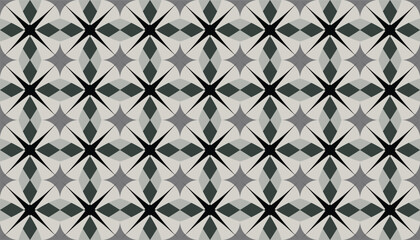 Abstract geometric wallpaper pattern with a combination of stars, rhombuses with a combination of black and gray