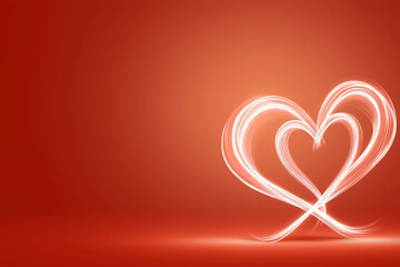 Two intertwined hearts on gradient red background with copy space. Valentine's Day, love concept