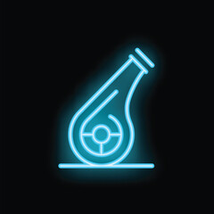 Blue neon sign representing a futuristic monowheel vehicle on a black background © ylivdesign