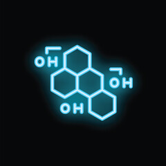 Fototapeta premium Blue neon sign depicting a chemical formula glowing against a black background