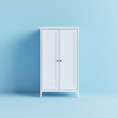 White wardrobe against light blue wall. Home storage solution
