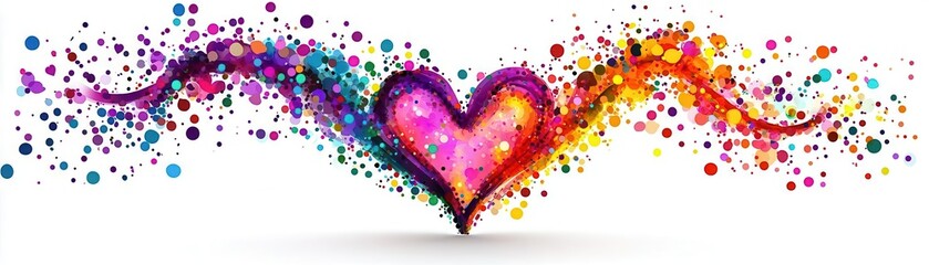 vibrant dots forming a dynamic love splash, artistic expression of affection, bold colors, isolated on white background