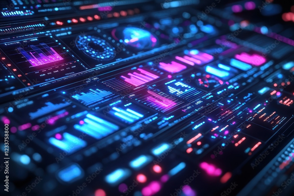 Poster futuristic data visualization dashboard with vibrant graphics