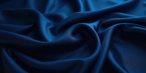 Fototapeta premium Elegant dark blue fabric reveals its smooth, layered texture, transitioning from deep to light shades in a captivating close-up