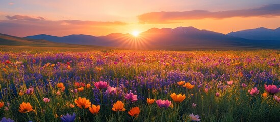 Sunset Wildflower Meadow, Mountain Vista