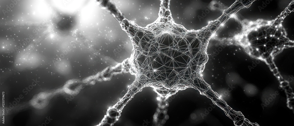 Poster abstract depiction of interconnected neurons in a dark background