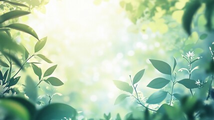 Abstract natural background with green foliage, sunlight and bokeh effects