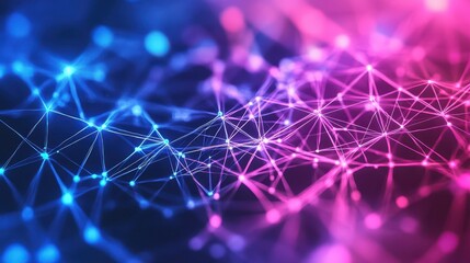 A futuristic neon abstract background featuring a network grid with electric glowing blue and pink connections.