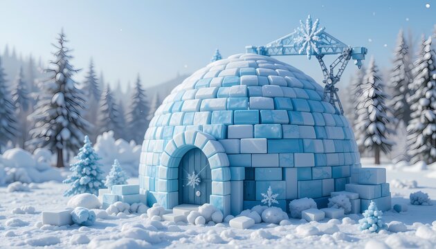 Snowy Igloo in a winter forest landscape