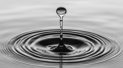 Water droplet falling, creating concentric ripples on a calm surface.