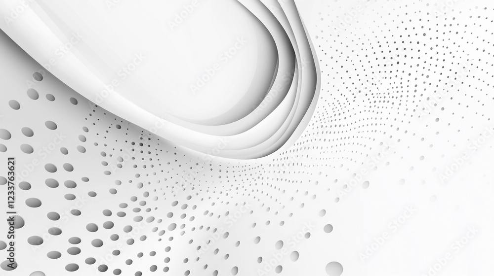 Poster Abstract image of a composition of dots creating a feeling of landscape. Minimalistic background, Abstract halftone white background wavy surface