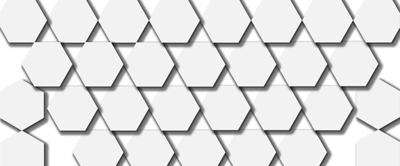 Abstract white hexagonal geometric background with shadow. Luxury White 3D futuristic honeycomb mosaic white background. 