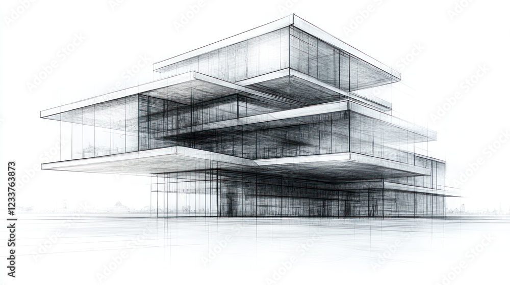 Poster modern architectural design with layered structures and transparency