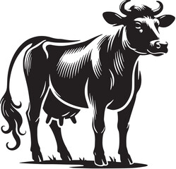 Black Cow Silhouette Vector, High Quality Illustration on White Background
