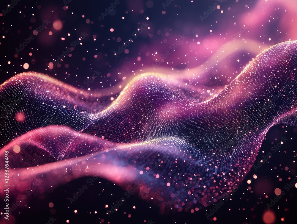 Poster abstract waves of light and particles in a cosmic composition.
