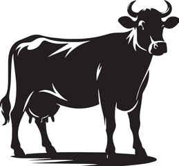 Black Cow Silhouette Vector, High Quality Illustration on White Background