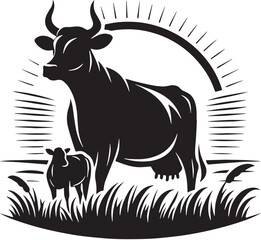 Black Cow Silhouette Vector, High Quality Illustration on White Background