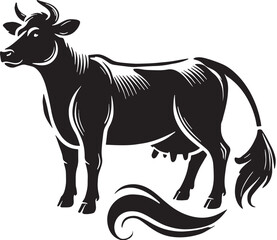 Black Cow Silhouette Vector, High Quality Illustration on White Background