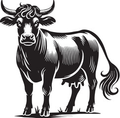 Black Cow Silhouette Vector, High Quality Illustration on White Background