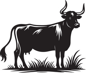 Black Cow Silhouette Vector, High Quality Illustration on White Background