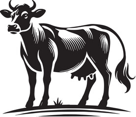 Black Cow Silhouette Vector, High Quality Illustration on White Background