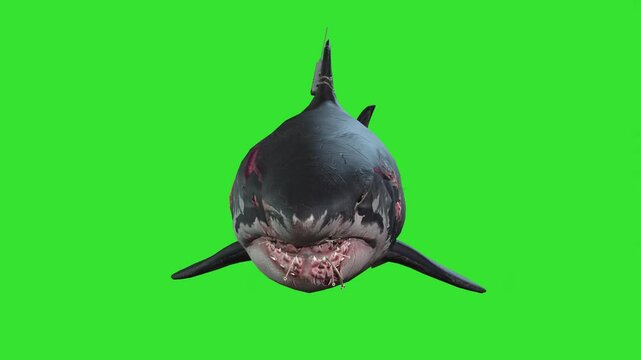 Danger shark in water coming towards green screen or chroma ke\y video clip motion