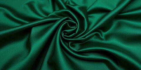 Fototapeta premium Rich, glossy emerald green satin with smooth textures; folds add dynamic movement and depth in an elegant close-up view