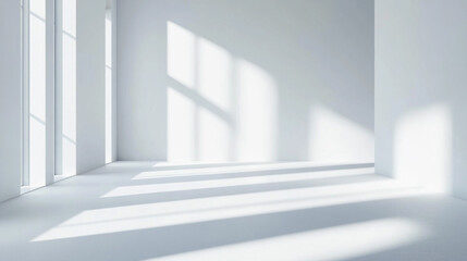 Minimalist White Background: A clean, minimalist white background with soft shadows, Minimalist Abstract Empty White Room for product presentation 
