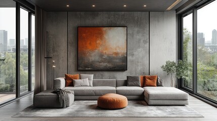 Modern Living Room Interior Design with City View